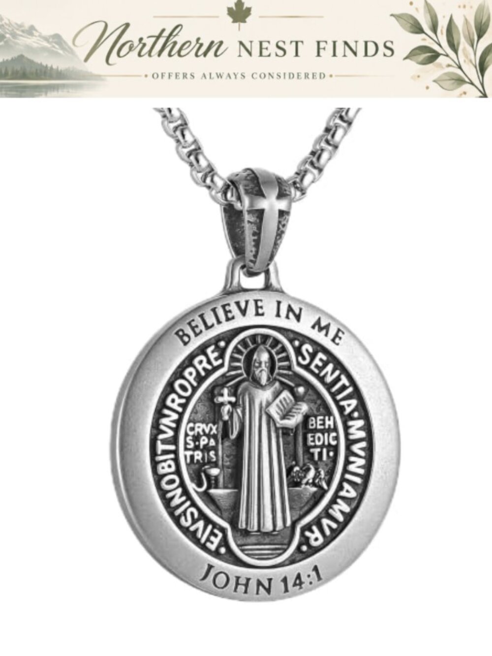 Stainless Steel St Benedict Medal Necklace Retro Catholic Protection Amulet